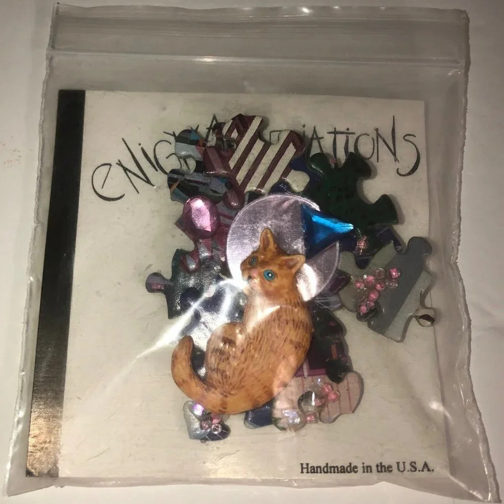 ENIGMA VARIATIONS Handmade Pin/Brooch Cat Puzzle Pieces USA NIP